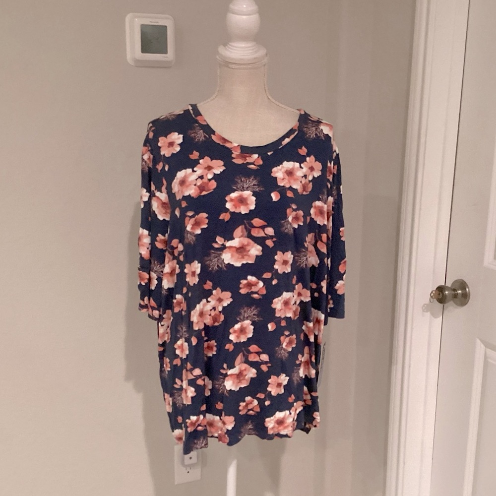 Pink and Blue Boxy 3/4 Sleeve Blouse